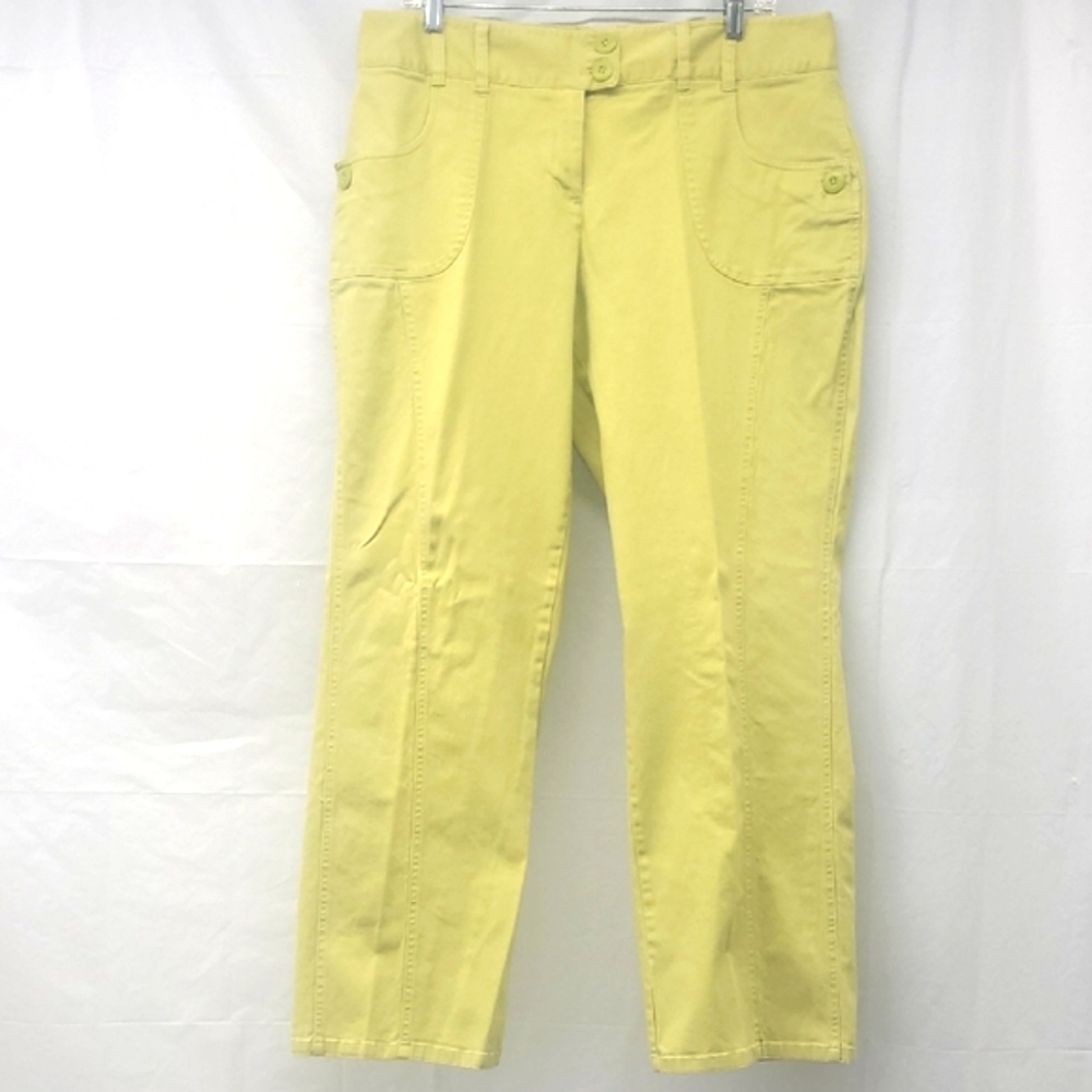 Lime Green Pants Chartreuse Stretch Mid Rise Unique Rounded Button Pockets Y2k